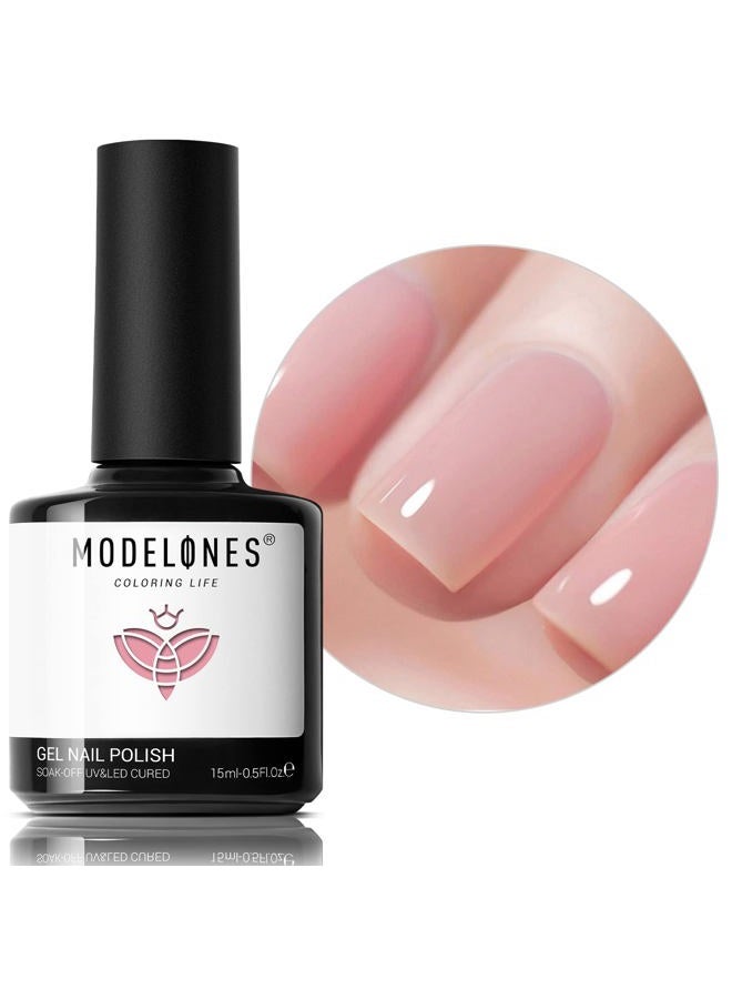 modelones طلاء أظافر جل وردي عاري، 1 قطعة 15 مل جل شفاف وردي عاري، قابل للإزالة في صالون LED DIY في المنزل هدية لنساء والفتيات - Image 1